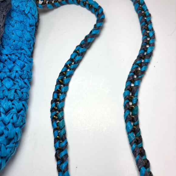 J. Crew Blue Colorblock Raffia Woven Crossbody Bag- Beach Quiet Luxury Handbag - Picture 3 of 10